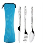 HS01 Luxury Cutlery Set Camping Fork Spoon Knife Bag Travel Dinnerware Set Portable Tableware Stainless Steel Dinnerware