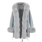 Good quality winter real fox fur parka rabbit lining womens parka coats with fur hood