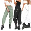 Autumn Women High Waist Cotton Harem Pants Army Military Chain Pocket Cargo Trousers Punk Stage Pants with Chain E51111 50% off