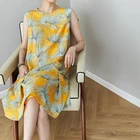 Casual Leaf prints and knee A silk sleeveless vest dress