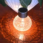 2packs Solar Crackle Glass Jar with Hanger With Warm White LED