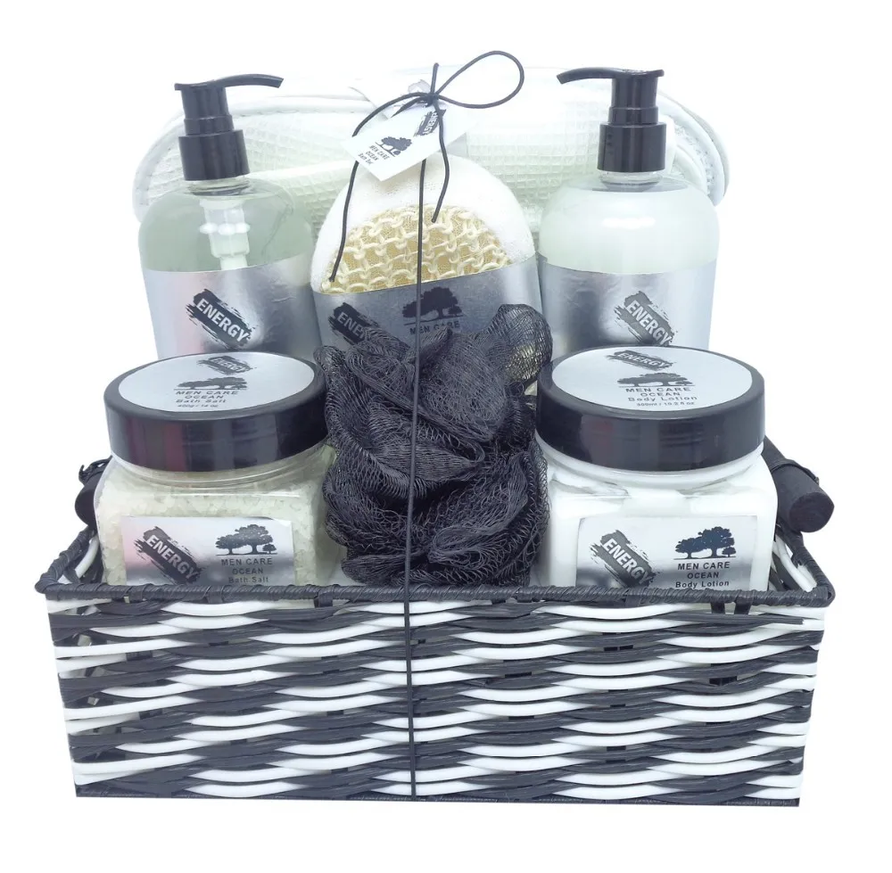 man care rattan basket bath gift set