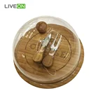 Round Bamboo Cheese Board with Cover with Knife Set