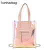 PU Leather mix pvc laser ladies hand bags