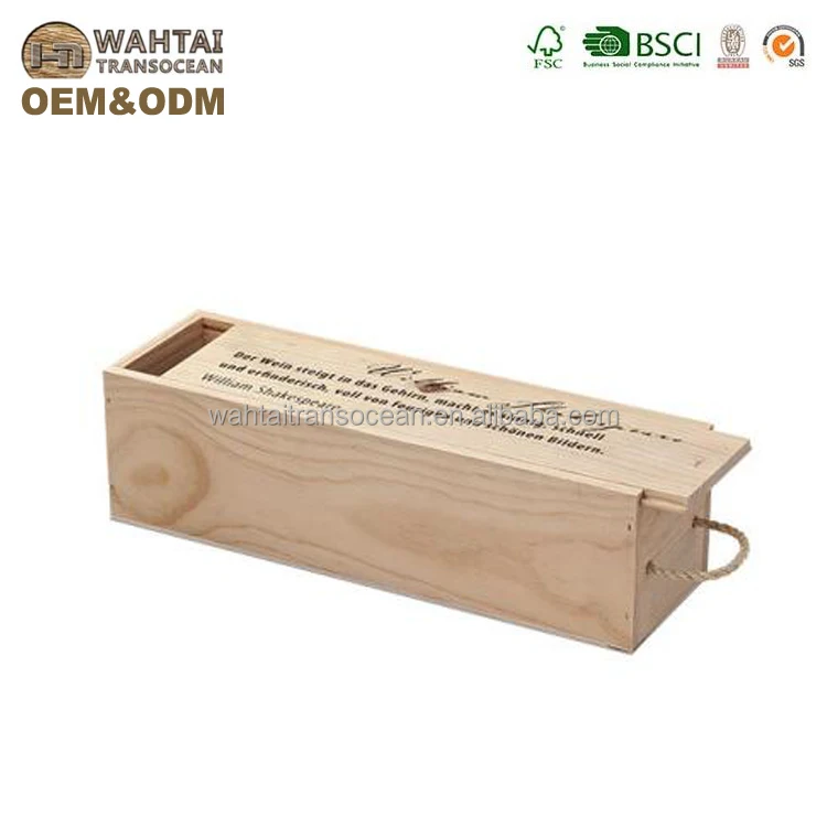 wine 1 bottle wooden boxes supplier with sliding lid for wine