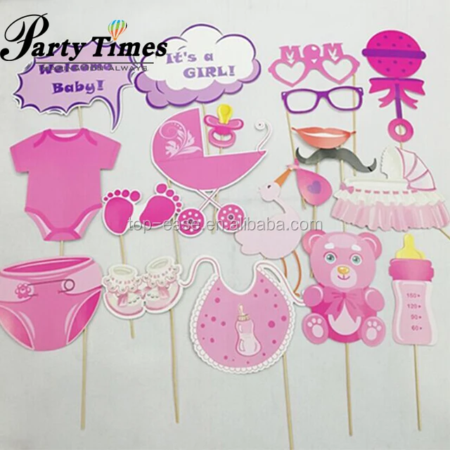 pink photo booth props for baby shower baby party with diaper