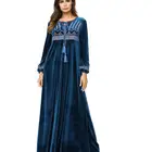 Apparel long flannel appliqued o-neck long sleeve kaftan abaya party vintage muslim islamic clothing dubai dresses