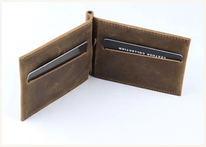 Fashion Pocket Card Case Wallet Crazy Horse Leather Unisex Card Purse 100% Real Genuine Cow Leather Money Clip Free Shipping