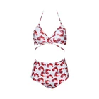 women printed two piece custom high waist sexy deep v swimsuit fashion strappy ties side bikini