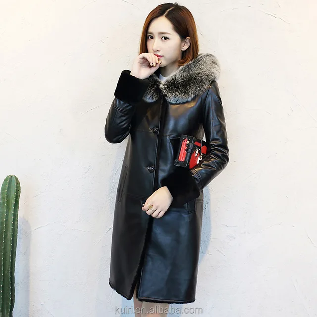 women overco 100% real leather sheep coat stitching loose large