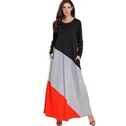 Color Block Red Grey Black Plus Szie Casual Clothes Women Muslim Abaya Long T Shirt Dress