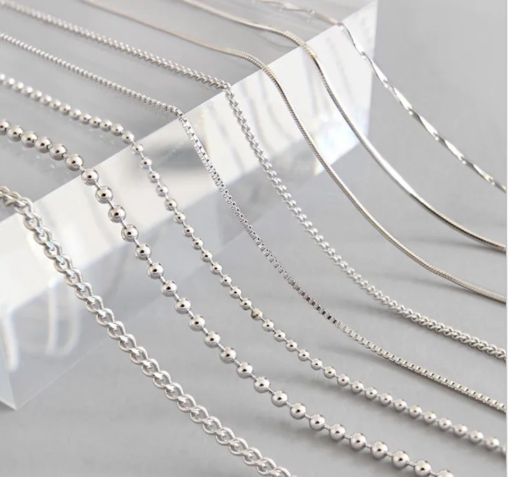 Alta calidad collar de cadenas de joyería de plata esterlina 925 puro diamante corte la cuerda caja Figaro enlace cubano Bola acera cadena