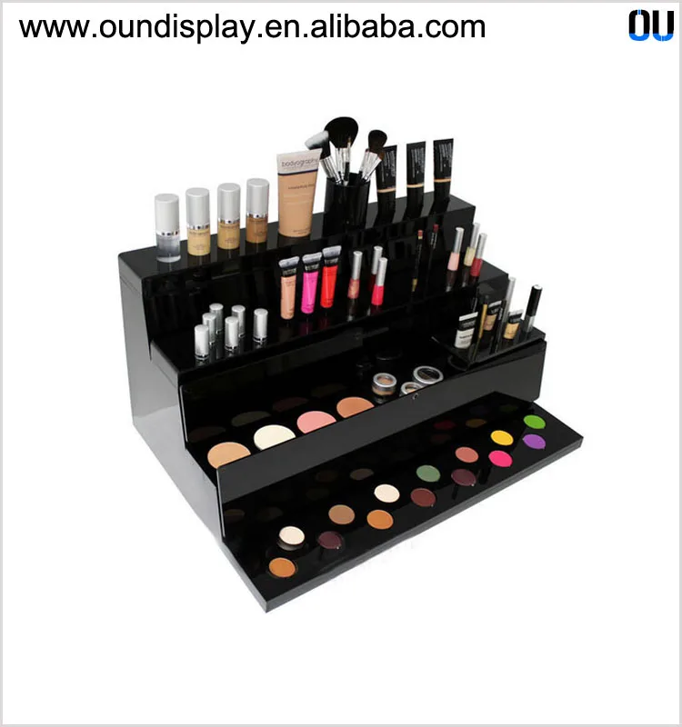 Black Acrylic Mac Makeup Display 3 Shelf Acrylic Eyeshadow Palette