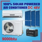 off grid 100% solar powered brushless motor wall split 9000btu dc air conditioner