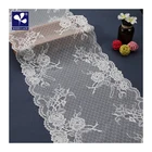 high elastic white net mesh front jacquard flat cutting lace trim for night dress fabric