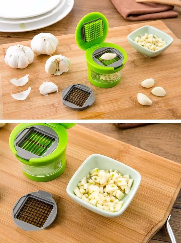 Garlic Chopper Plastic Stainless Steel Mini Garlic Press Chopper Cutter Garlic Grinding Mashing Machine Kitchen Hand Tool KC1403