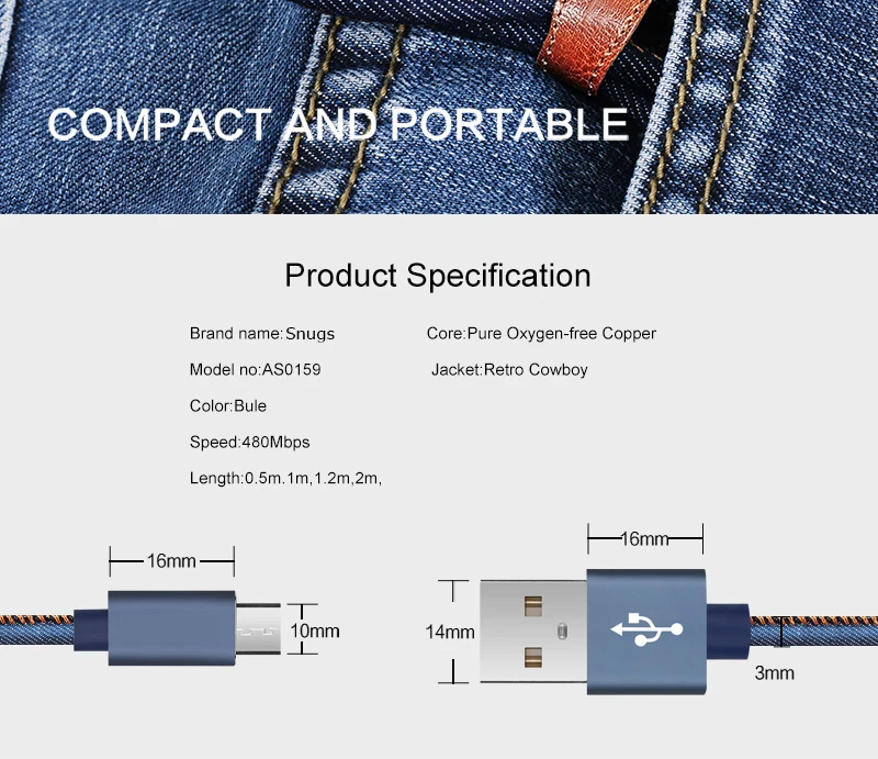 China Cheap Price 1m Denim Fabric Charger Data Sync USB Cable for Samsung - ANKUX.COM