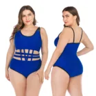 Custom Blue One Piece Swimsuit Hollow Out Swimwear Women Big Size Swimsuit Vintage Plus Size Swim Suits