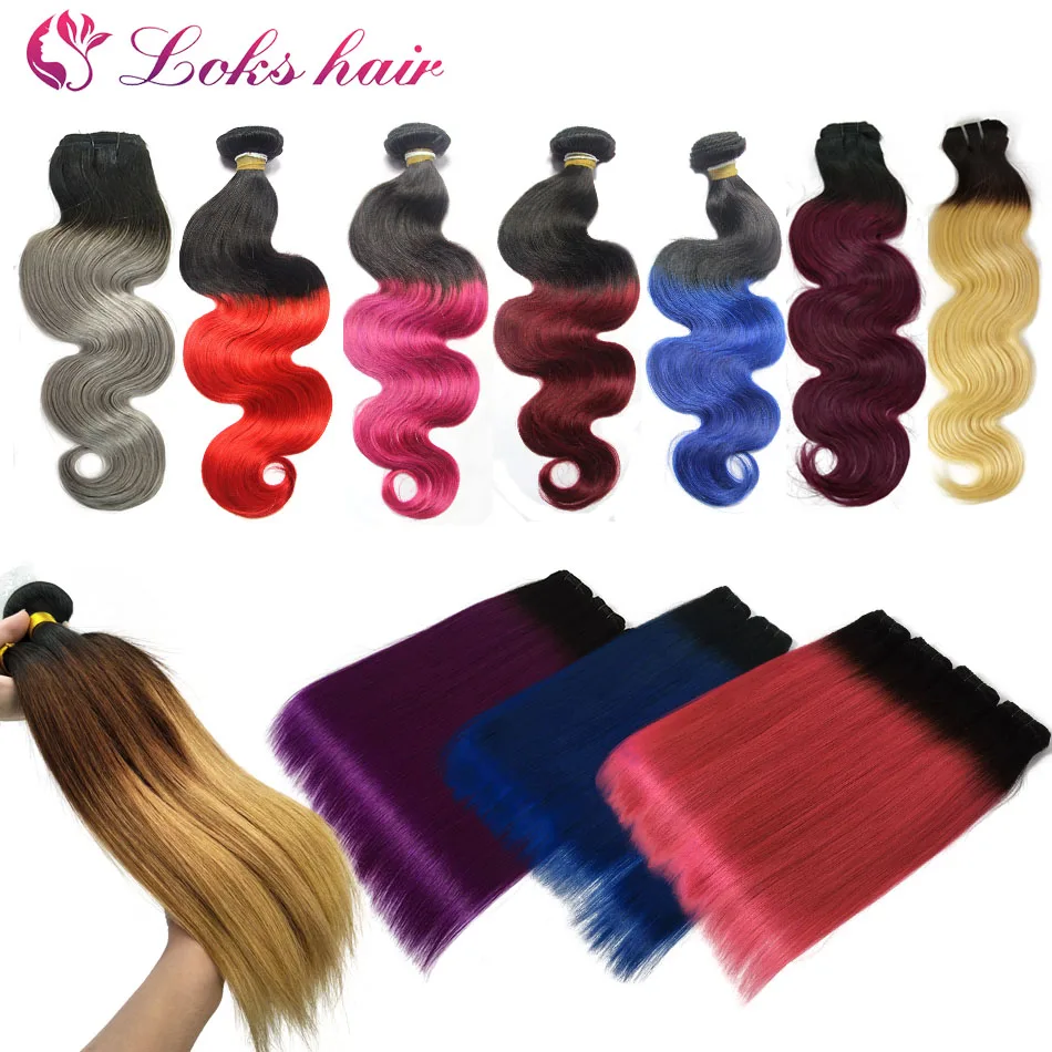 Dark Roots Two 3 Tone Sew In Human Hair Weave Ombre Colored Remy