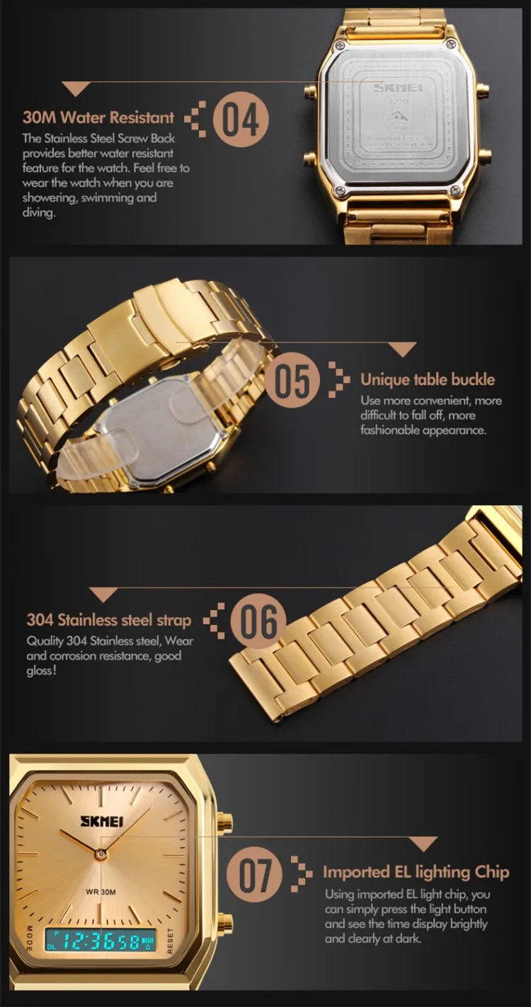 Rose gold metal band led dress wristwatch luxury armbanduhr herren high quality watch