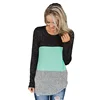 High Quality Women Cute Tops Gray Khaki Color Block Knit Top