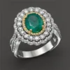CAOSHI Fashion Jewelry 925 Silver Filled Antique Ring Luxury Full Diamond Green Stone Ring