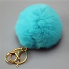 Natural Raccoon Fur Pomfake rabbit fur pom keychainSolid Color pompom ball car key