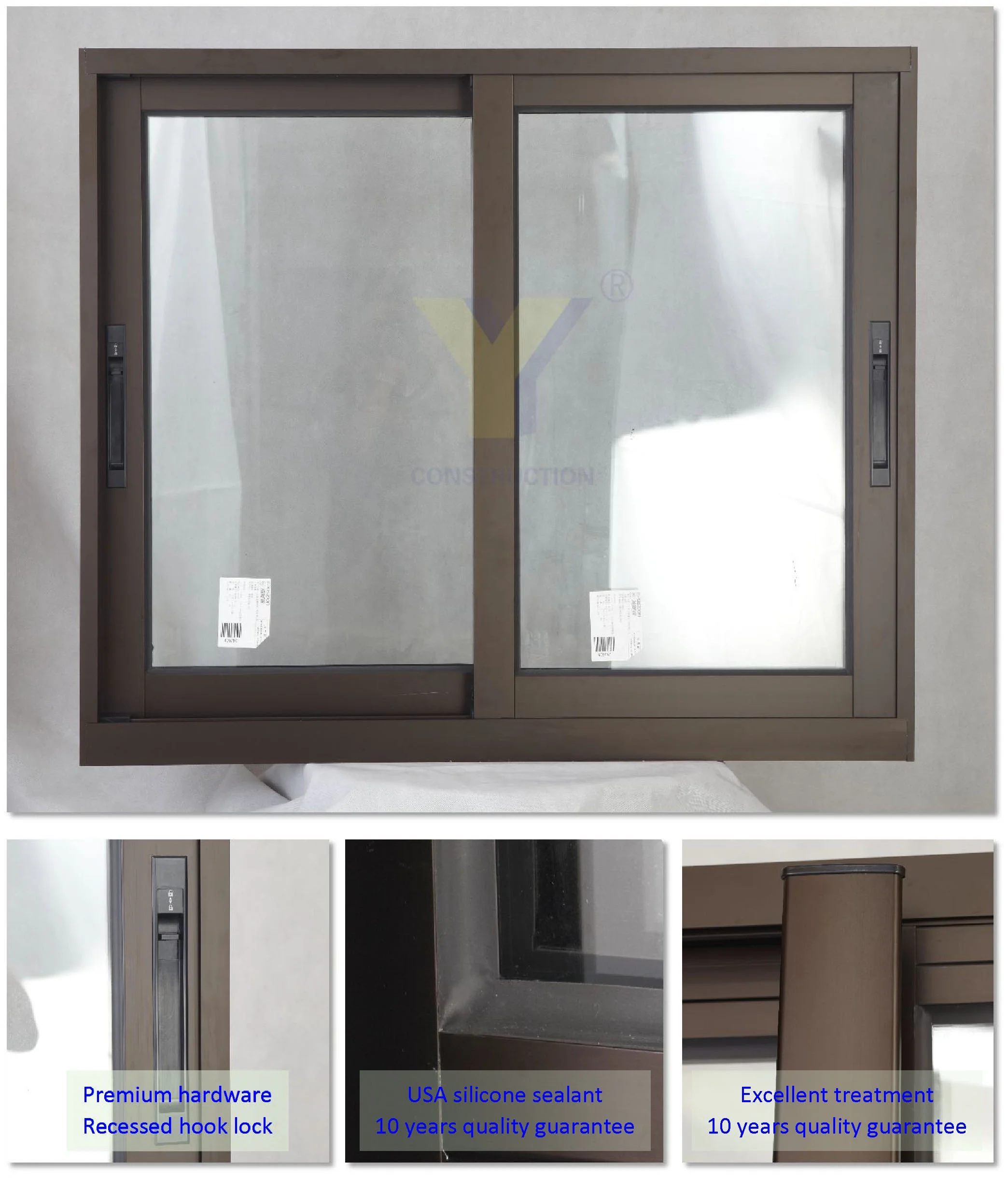 Aluminum Slider Windows with double toughened glass AS2047 AS1288