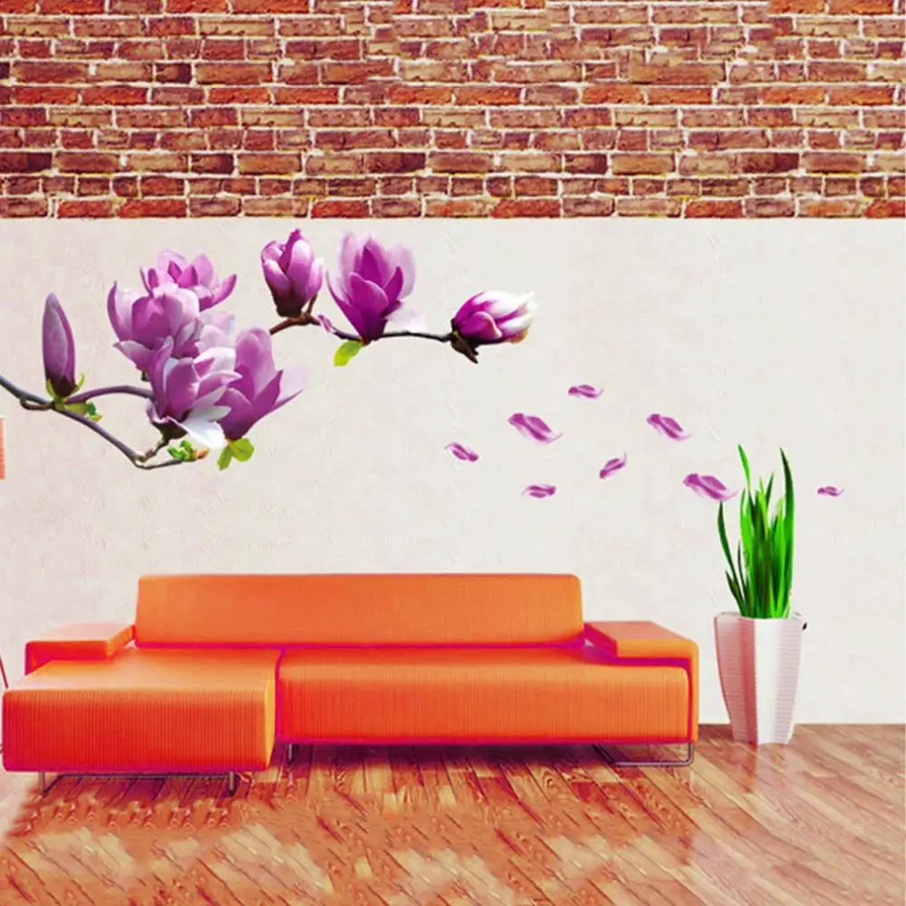 2016 Hot Sale Exquisite Elegant Magnolia Flowers Removable Art Vinyl Mural TV Backdrop Home Room Decor Wall Stickers