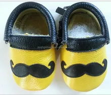 black and yellow handmade mustache Moccasins baby leather shoe