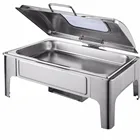 Hotel catering equipment stainless steel oblong hydraulic buffet stove&chafing dish with window glass
