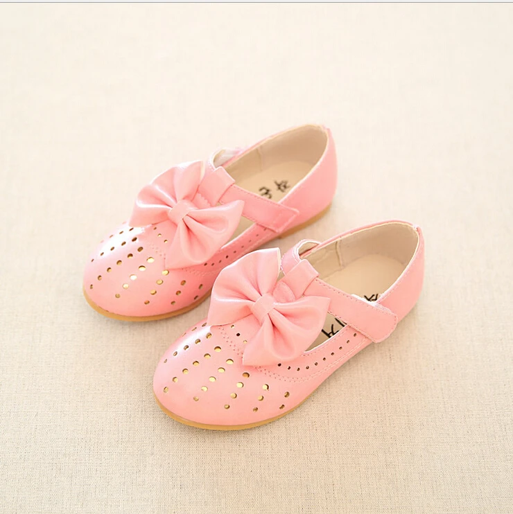 Free shipping girls bow flat shoes, summer fashion soft bottom hollow flat shoes for girl, sweet girl pink princess shoes