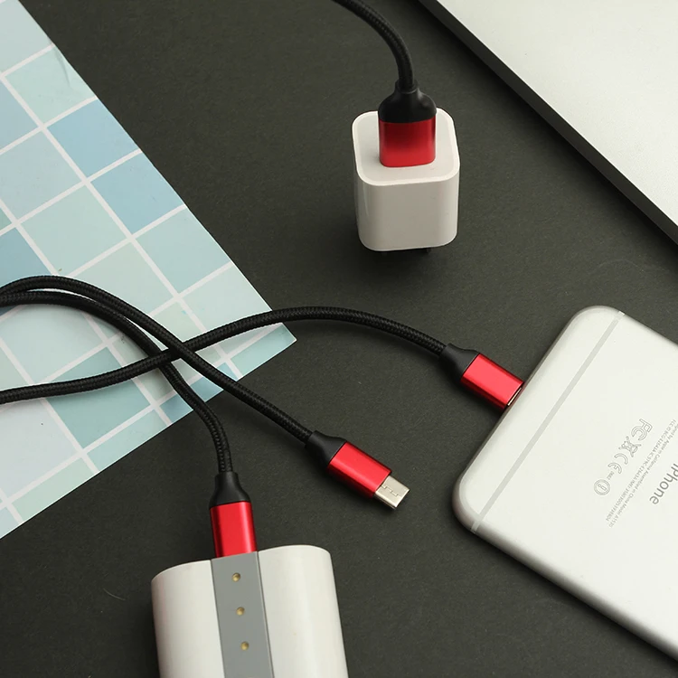 Wholesale Price Nylon Braided Colored 3 IN 1 Universal Mobile Charger Heads USB Cables for Phones - ANKUX.COM