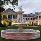 Customized Size Outdoor Carved Baby Angel Red Marble Fountain Sculpture