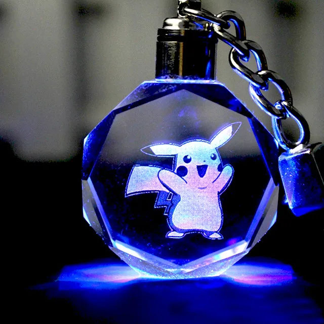 custom cartoon octagon shape crystal keychain, led light keyring