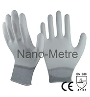 NMSAFETY cheap 13 gauge black polyester coated pu hand work gloves