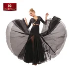 Custom v-neck high waist tie belt slim women waltz ballroom dance clothing with 8 pieces large organza hem