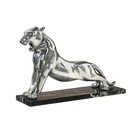 Roaring silver metal leopard stainless steel mirror finishing panther sculpture