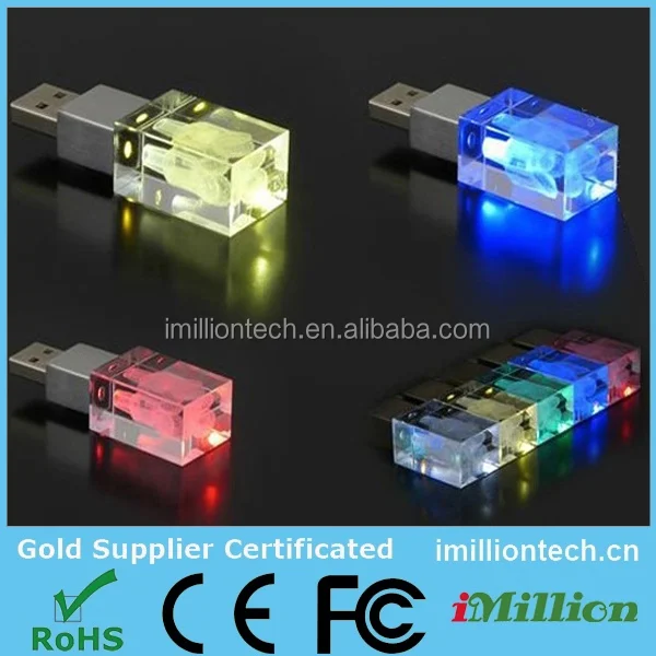 cheap bulk gifts transparent 3d logo crystal usb pen drive with