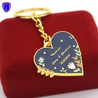 Custom gold plated soft enamel heart shape keyring flower laciness keychain with customized logo