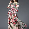 Pretty Chiffon Floral Dress Long Sleeve Rose Sexy Woman Maxi Dress