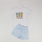 2019 back to school Kids clothes set wholesale applique short sleeve solid cotton baby boy outfits