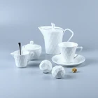 Hot selling modern western european plain white restaurant hotel ceramic porcelain pot cups espresso coffee tea sets