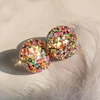 children cute colorful round shape stud resin sequin glitter earrings