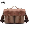 Multi function handmade men's shoulder bag crazy horse leather handbag OEM/ODM leather canvas briefcase bag men