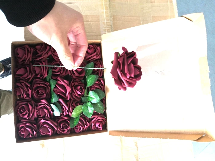 hot sale in amazon 25pcs each box with stem foam rose flower for