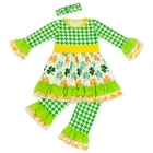 print girls boutique clothing St.Patrick's Day clothes children winter long sleeve pining ruffle baby clothes set wholesale