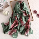 Wholesale 2019 latest long chiffon scarf high quality green floral print soft women silk scarf tudung satin