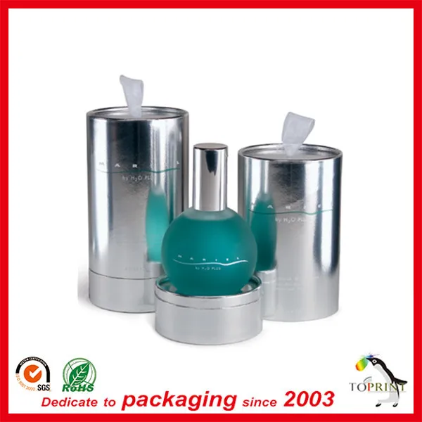 silver paper tube perfume bottle packaging cardboard round box