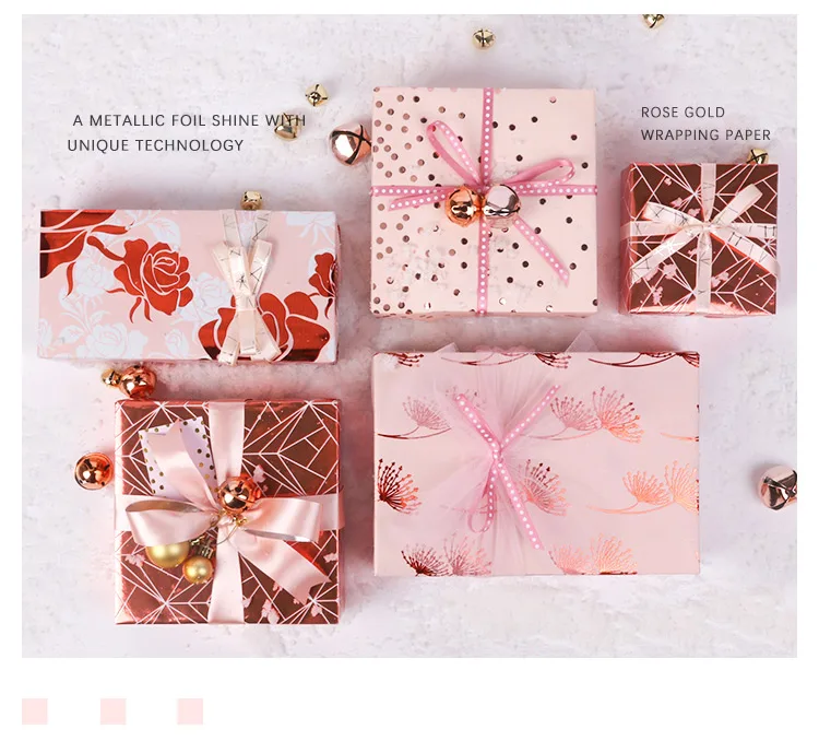 rose gold foil printed flower gift wrapping paper